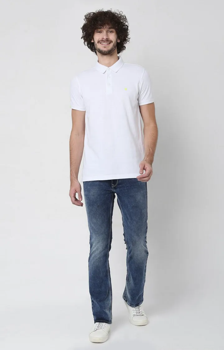 Men Premium White Cotton Slim Fit Polo T-Shirt - Underjeans By Spykar