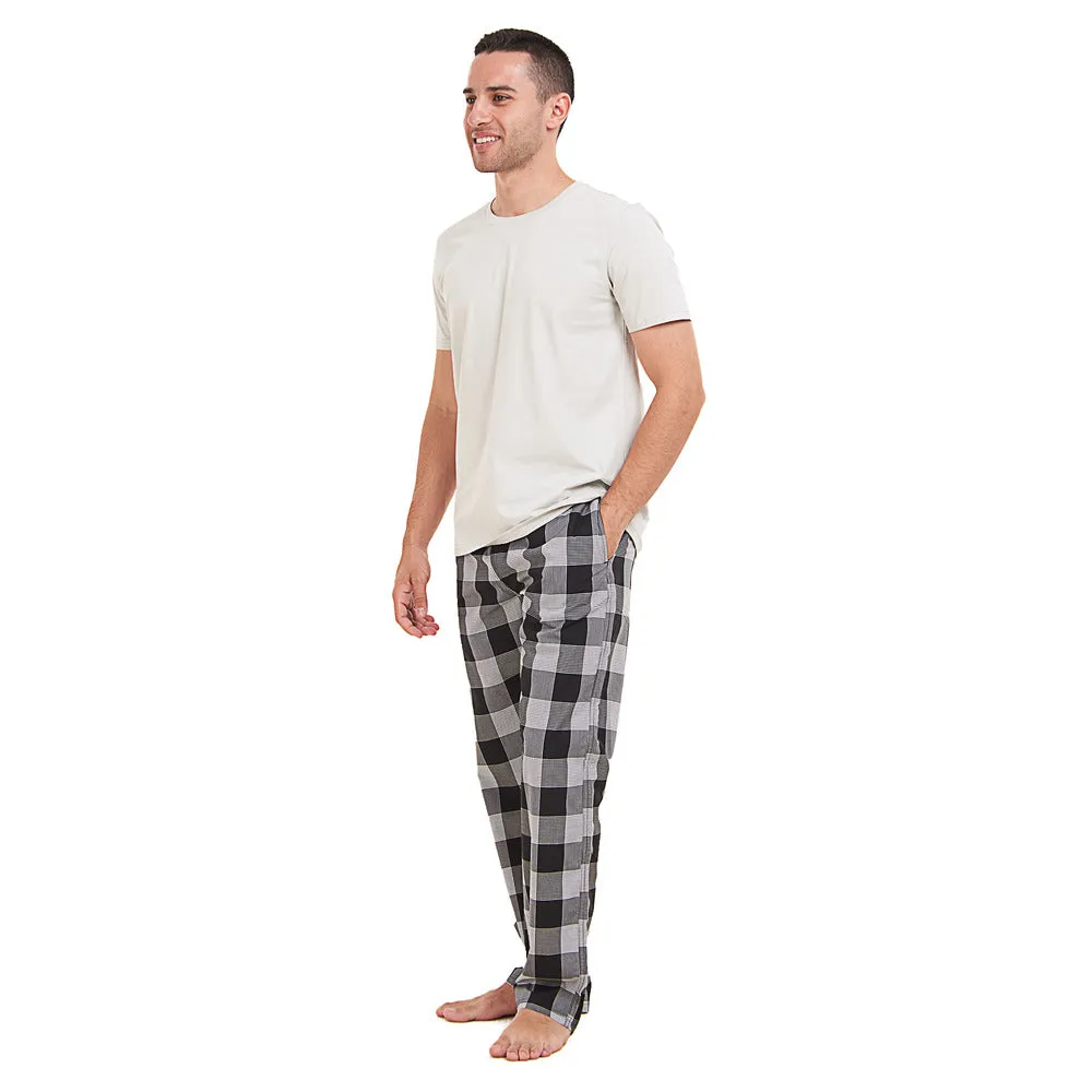 Men summer pajama set Light grey T-shirt   Black x White Checkered Pants