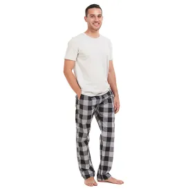 Men summer pajama set Light grey T-shirt   Black x White Checkered Pants