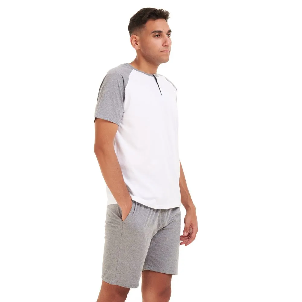 Men summer pajama set White T-shirt   Grey short