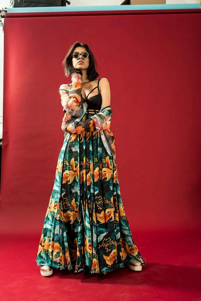 Multi-Colored Fish School Print Maxi Dress