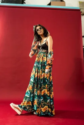 Multi-Colored Fish School Print Maxi Dress