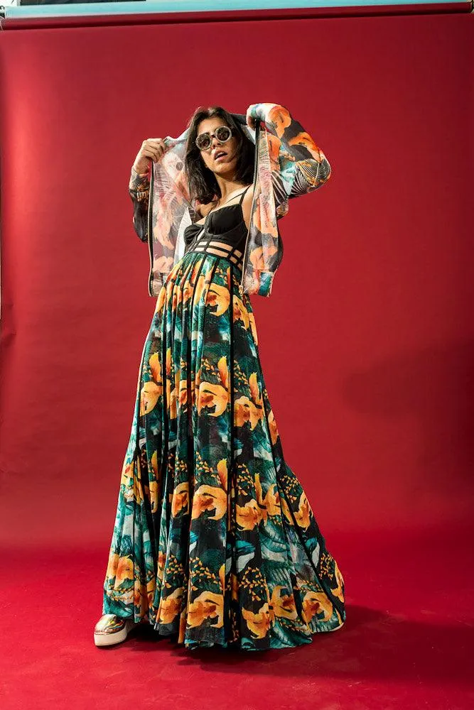 Multi-Colored Fish School Print Maxi Dress