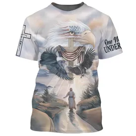 One Nation Under God Eagles Flying Around Cross United States 3D All Over Printed Shirt for Men and Women