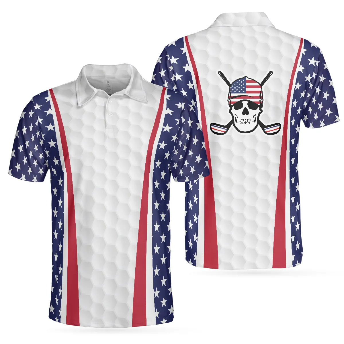 Patriotic Golf Texture Short Sleeve Skull USA Flag Golf Men Polo Shirt