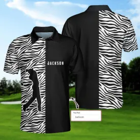 Personalized 2D Zebra Pattern Golf Custom Polo Shirt, Cool Black And White Zebra Golf Shirt For Men Coolspod