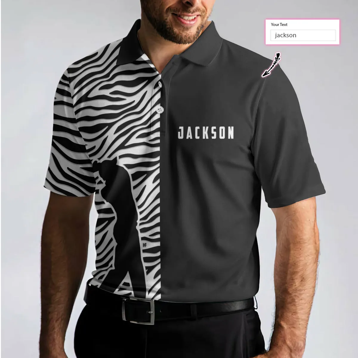 Personalized 2D Zebra Pattern Golf Custom Polo Shirt, Cool Black And White Zebra Golf Shirt For Men Coolspod