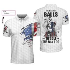 Personalized American Flag Golfing Skeleton Golf Polo Shirt, It Takes A Lot Of Balls To Golf The Way I Do Shirt, Custom Polo Shirt For Men Coolspod