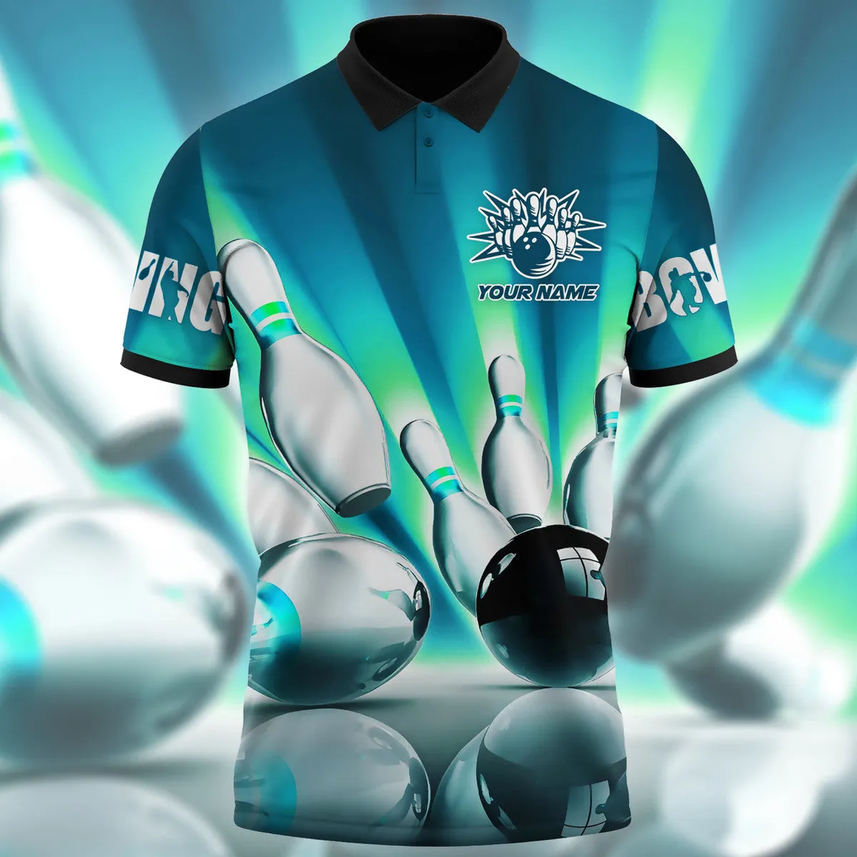 Personalized Name Bowling Q9 Teal Version All Over Printed Polo Shirt, Team Bowling Lover, Custom Bowling Gift Coolspod