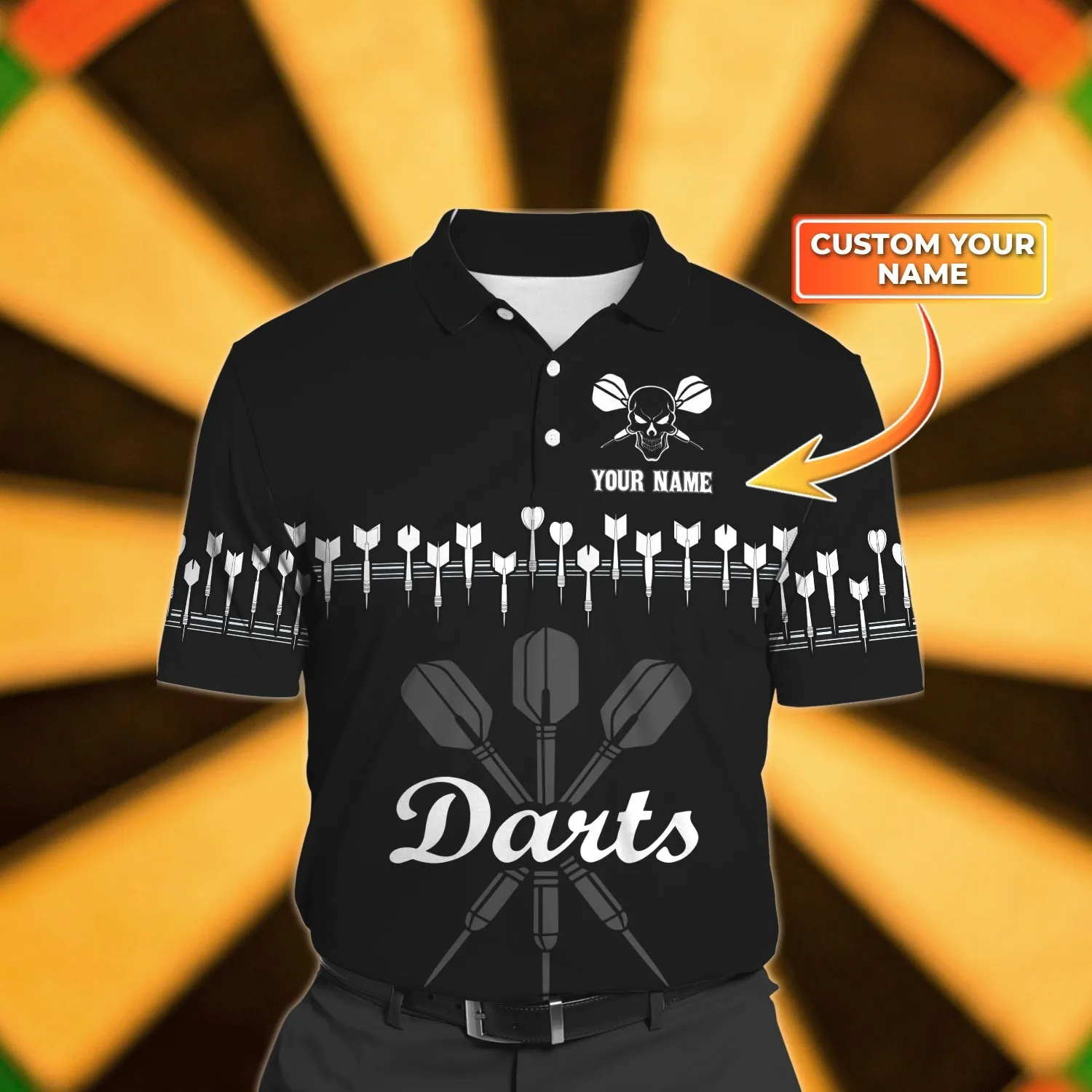 Personalized Name Dart 3D Polo Shirt, Dart Heart Beat Black and White, Uniform Team Dart