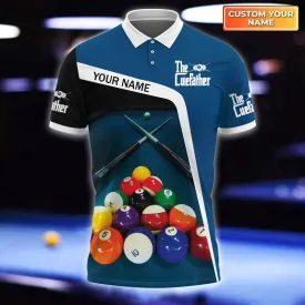 Personalized Sublimation Billiard Art on Polo Shirt, Funny The Cuefather Shirt, Billiard Lover Gift, Billiard Club Uniform