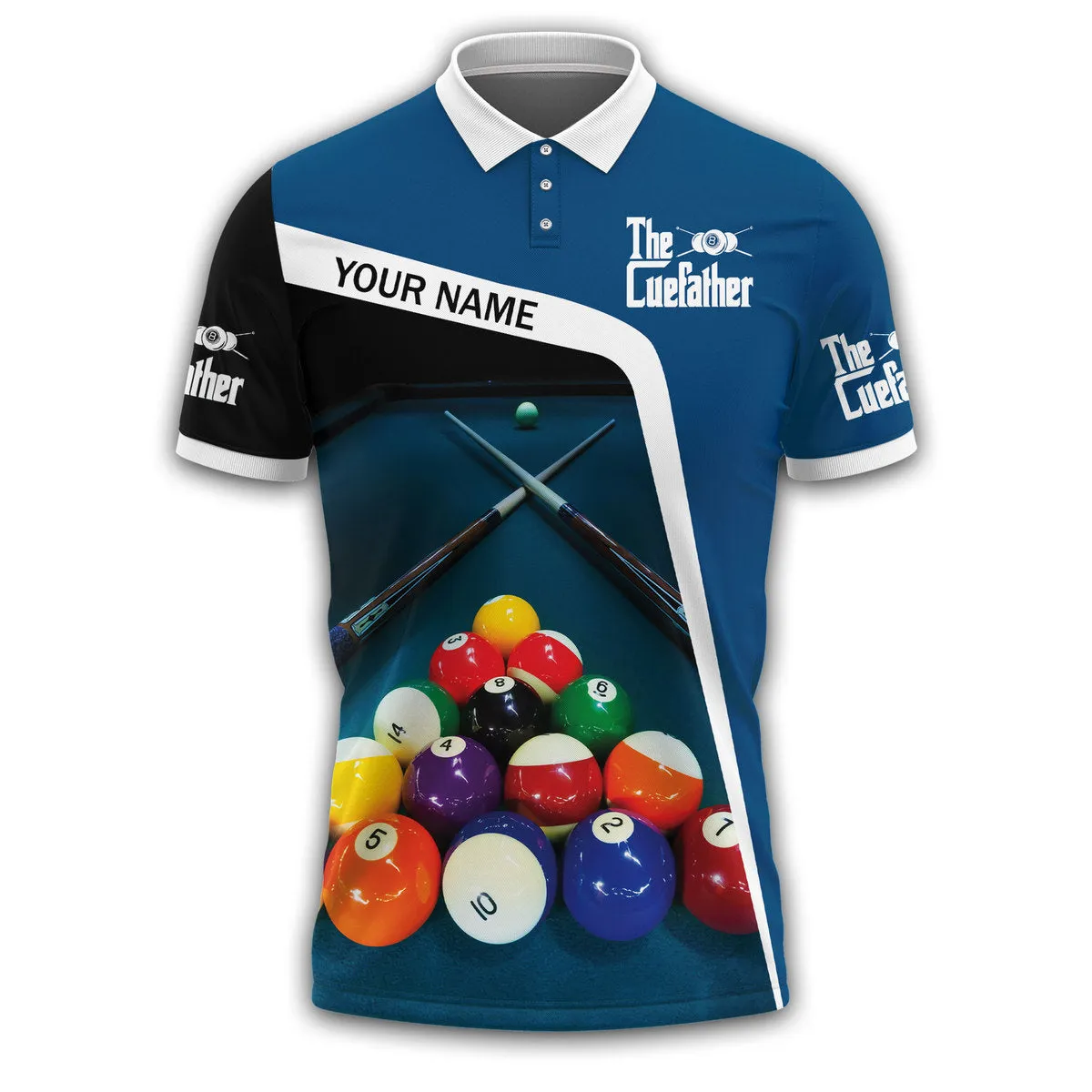 Personalized Sublimation Billiard Art on Polo Shirt, Funny The Cuefather Shirt, Billiard Lover Gift, Billiard Club Uniform