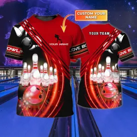 Personalized With Name Red Bowling T Shirts, Custom 3D Bowling Team Shirts Uniform