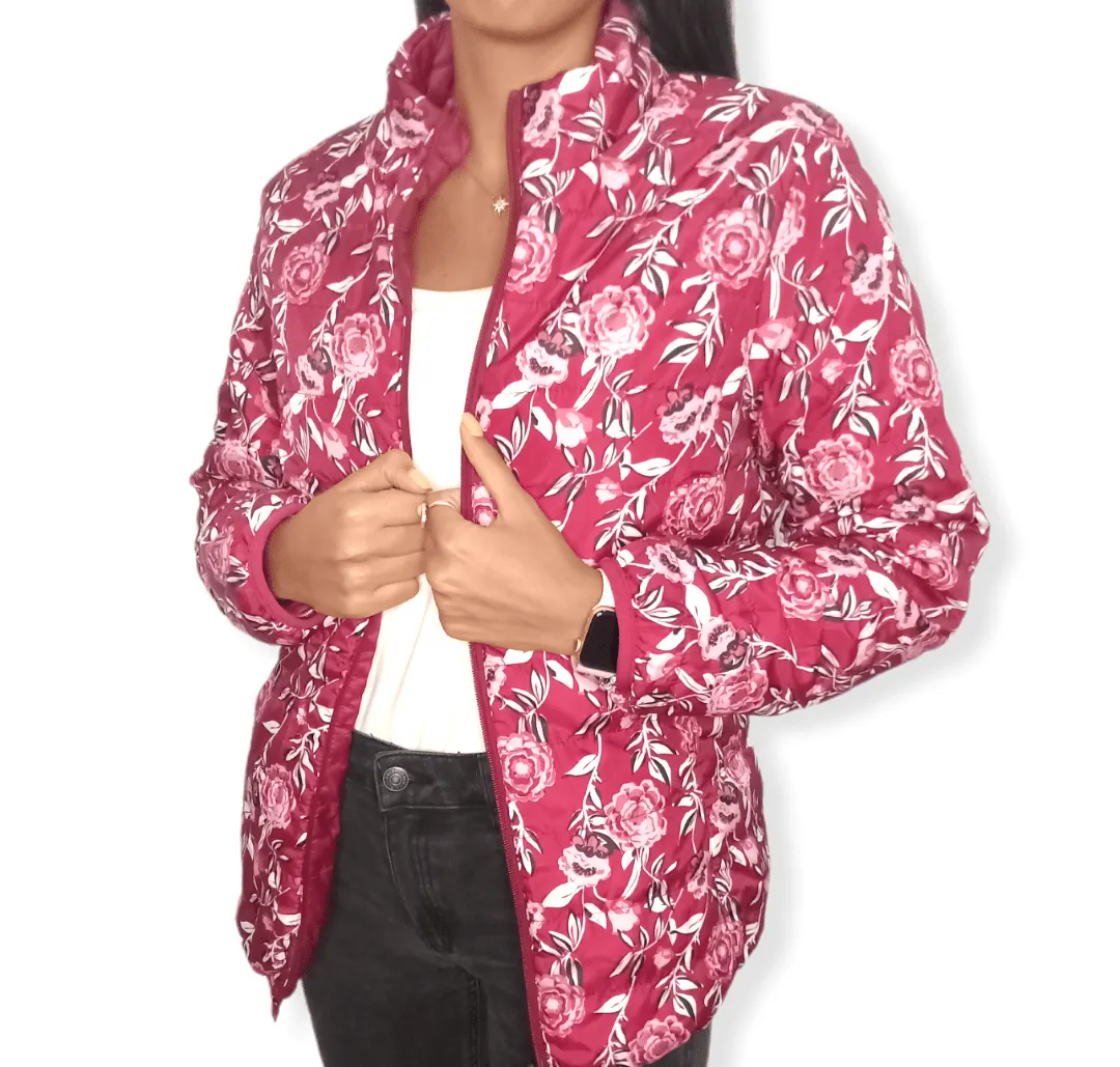 Puffer Women "Double-Face" Jacket - Crimson x Flowery