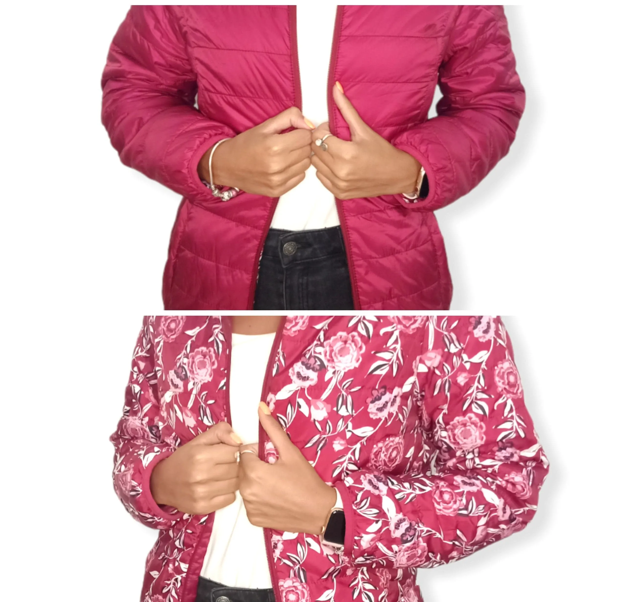 Puffer Women "Double-Face" Jacket - Crimson x Flowery