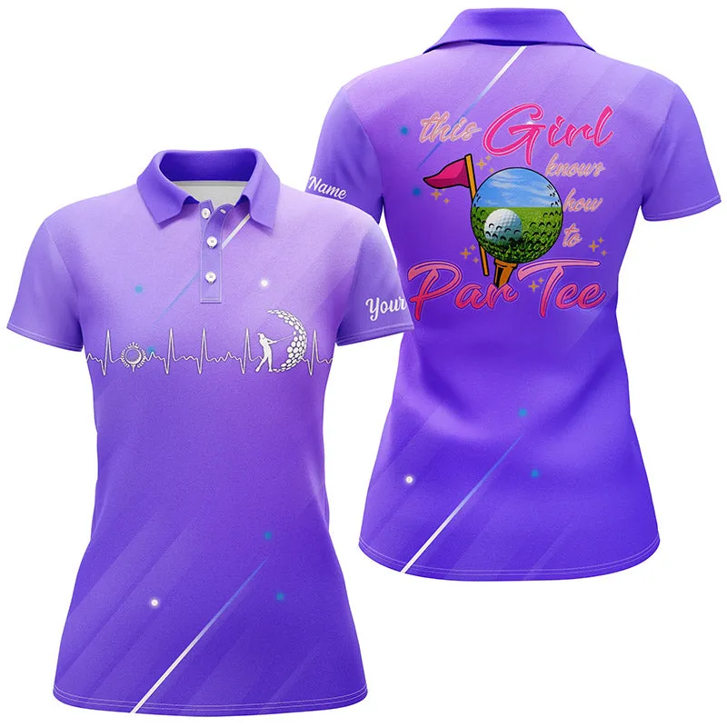 Purple Gradient Women Golf Polo Shirt Custom Name This Girl Knows How To Par Tee, Golf Gifts For Girl