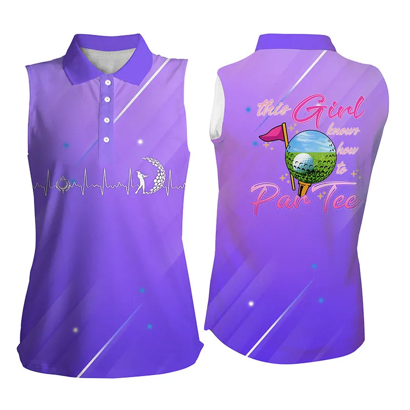 Purple Gradient Women Golf Polo Shirt Custom Name This Girl Knows How To Par Tee, Golf Gifts For Girl