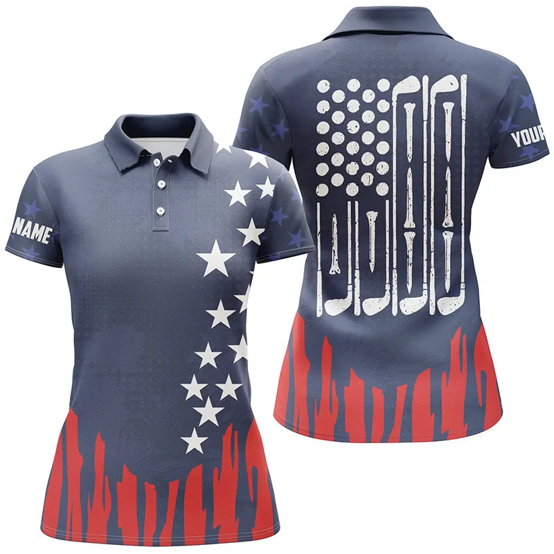 Red white and blue American flag Womens golf polo shirt custom patriotic women's golf outfits