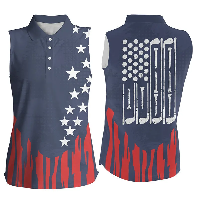 Red white and blue American flag Womens golf polo shirt custom patriotic women's golf outfits