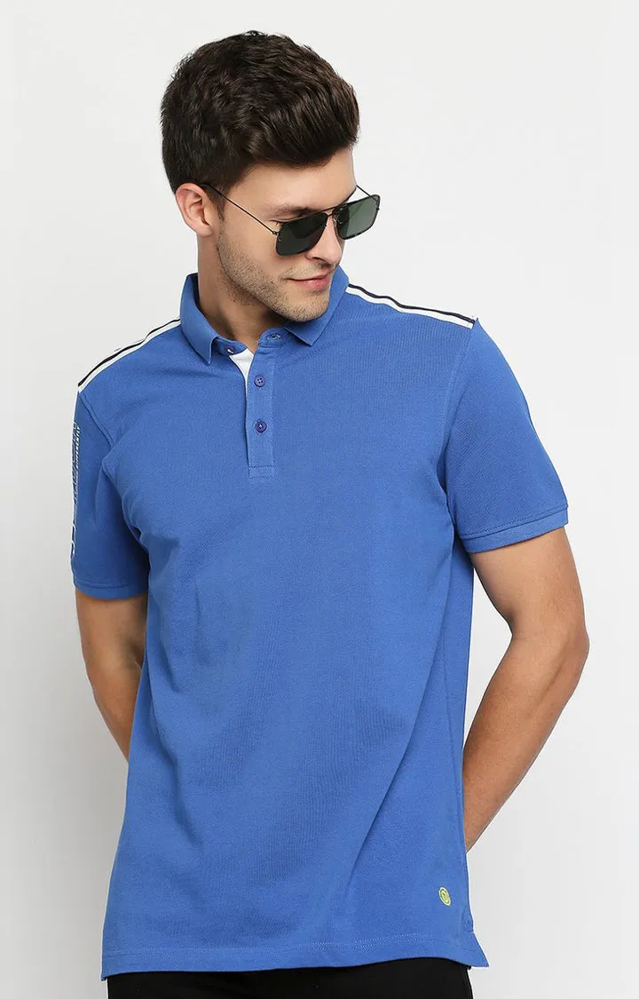 Spykar Men Blue Cotton Slim Fit Round Neck Polo T-Shirt