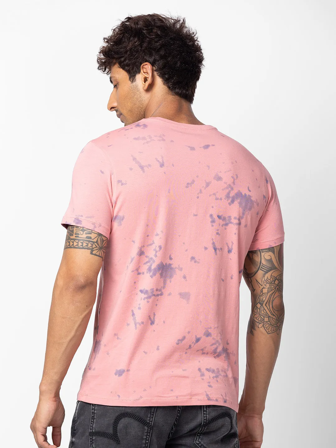 Spykar Men Dusty Pink Cotton Regular Fit Half Sleeve Printed T-Shirt