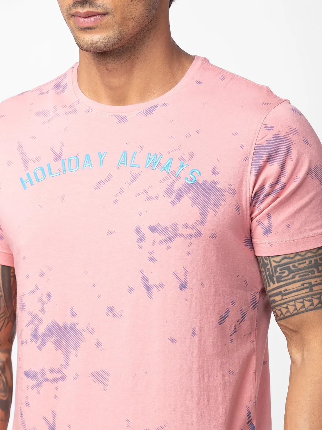 Spykar Men Dusty Pink Cotton Regular Fit Half Sleeve Printed T-Shirt