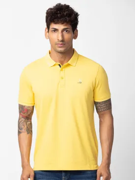 Spykar Men Yellow Cotton Regular Fit Half Sleeve Plain Polo T-Shirt