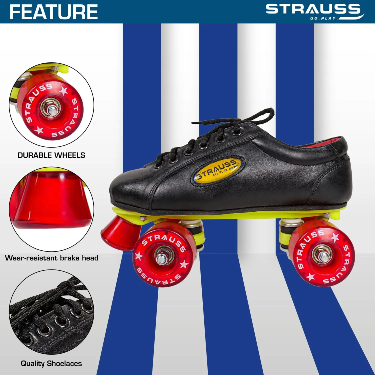 STRAUSS Gripper Skating Shoes | Fixed Body Roller Skates | Shoe Skate With PVC Wheel |Ideal For Boys, Girls and Kids |Suitable For All Skill Level | Ideal For Seniors (15 Years Above) ,Size-9, (Red/Black)