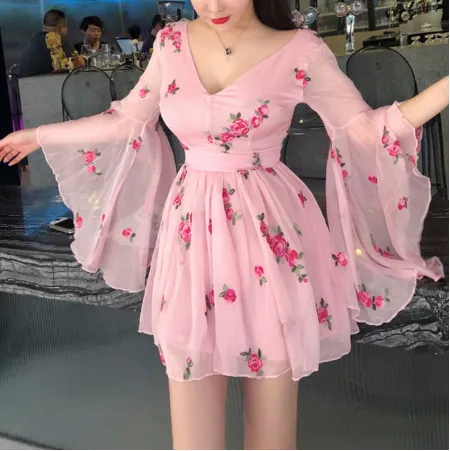 Summer Flower Embroidery Light Pink Dress      S4449