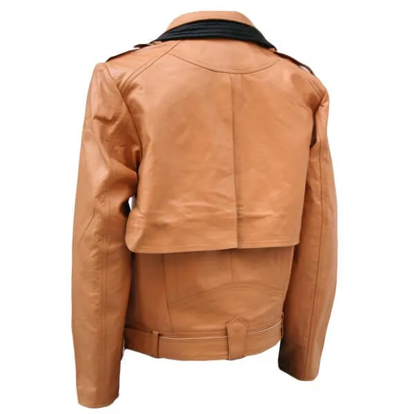 Tan & Black Draped Leather Jacket for Men