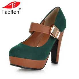 TAOFFEN Women Stiletto High Heel Shoes Platform Buckle Lady Quality Footwear Escarpin Heeled Pumps Heels Shoes P2583 Size 34-43