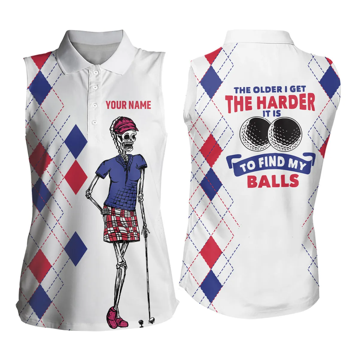 The Older I Get The Harder It Is Argyle Pattern Golf Polo Shirts Skull Golf Shirts For Women