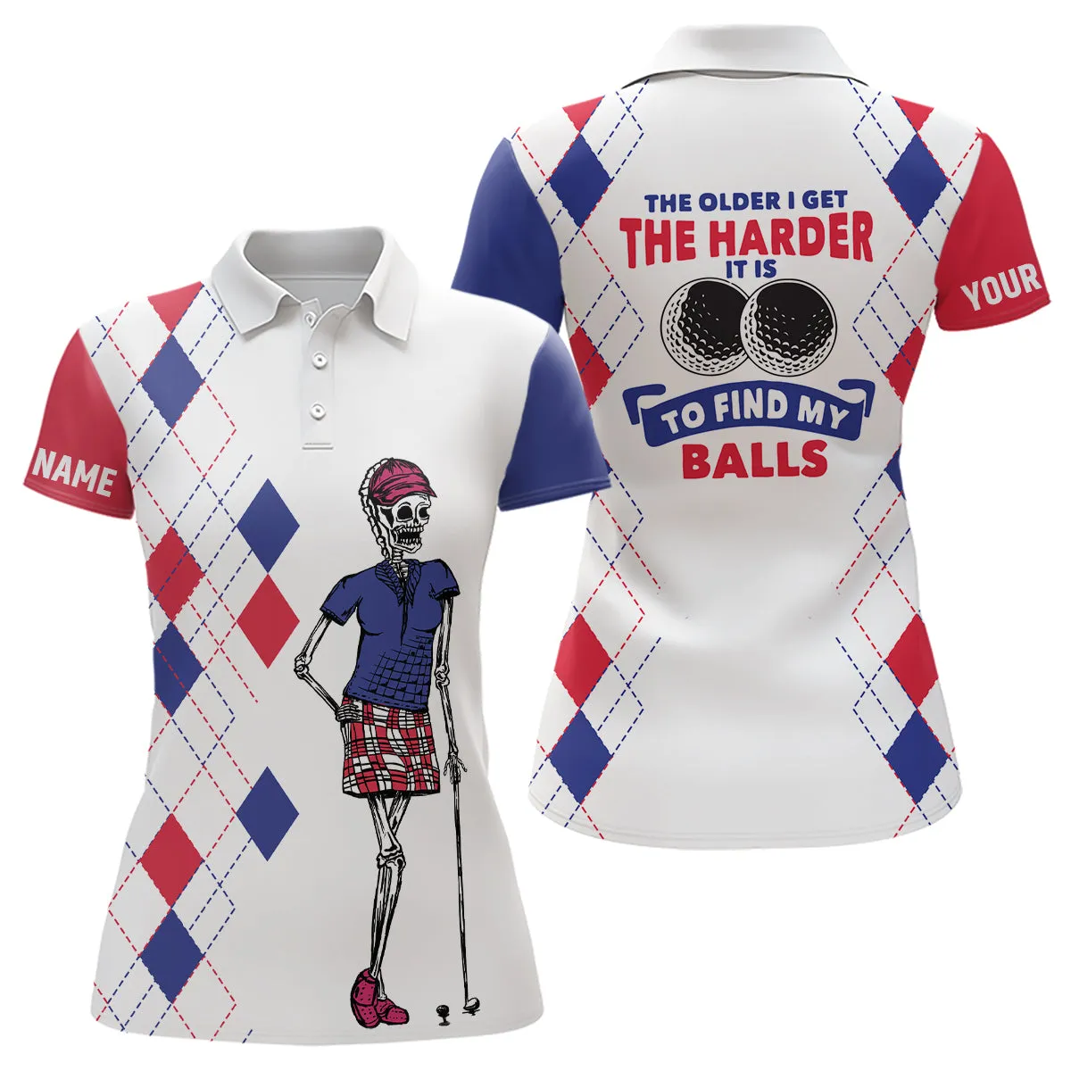 The Older I Get The Harder It Is Argyle Pattern Golf Polo Shirts Skull Golf Shirts For Women