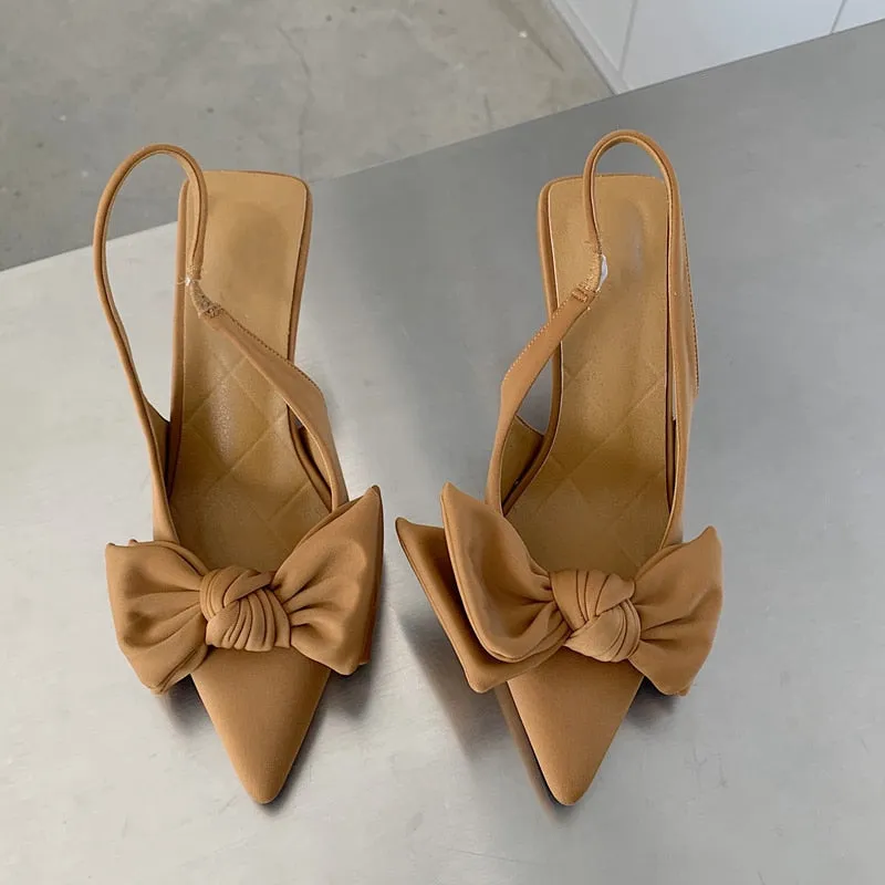 Toleet Summer Brand Women Slingback Sandals Shoes Fashion Bow-knot Pointed Toe Slip on Ladies Elegant Dress Pumps Shoes