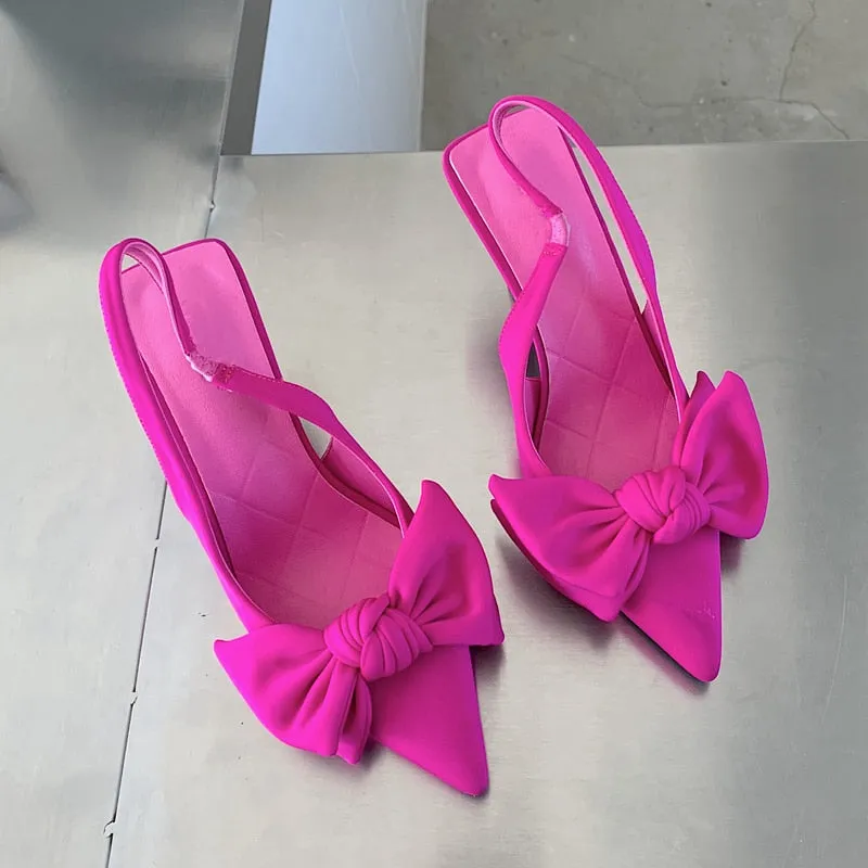 Toleet Summer Brand Women Slingback Sandals Shoes Fashion Bow-knot Pointed Toe Slip on Ladies Elegant Dress Pumps Shoes