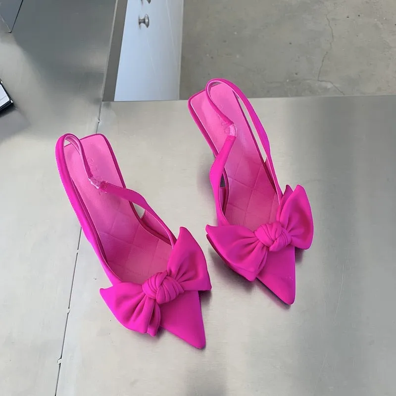 Toleet Summer Brand Women Slingback Sandals Shoes Fashion Bow-knot Pointed Toe Slip on Ladies Elegant Dress Pumps Shoes