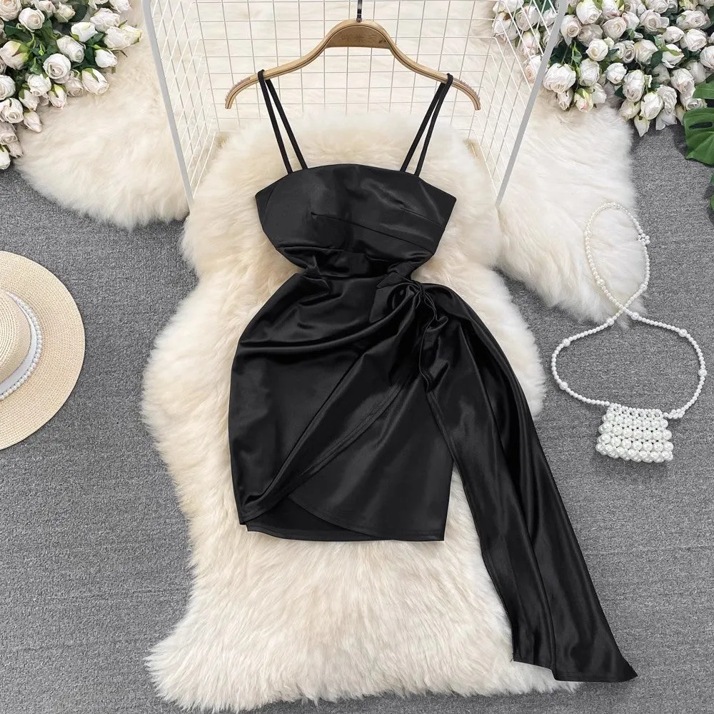 tube top suspender dress fashionable irregular wrap dress      S4081