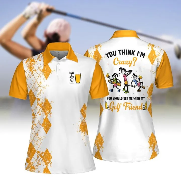 You Should See Me With My Golf Friends Beer Version Women Short Sleeve Polo Shirt, Sleeveless Polo Shirt